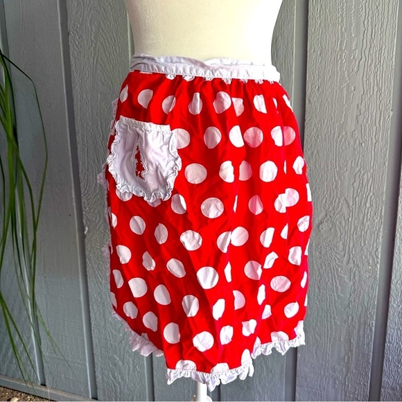 Minnie Mouse Disney Parks Red White Polka Dot Apron Ruffled Tie Waist w/ Pocket - Picture 1 of 12